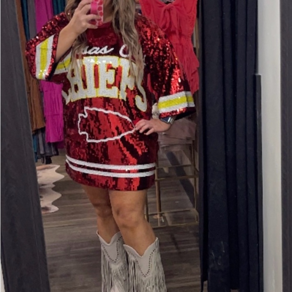 Kansas City Chiefs sequin shirt dress.